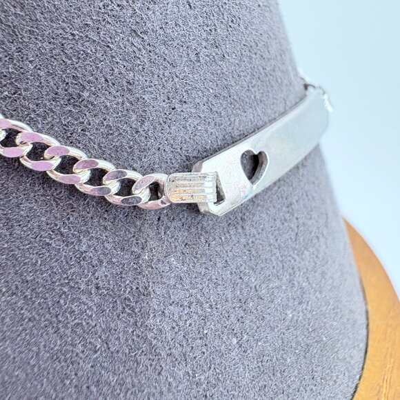 VTG Italy Sterling Silver 925 Heart Curb Link ID Bracelet Size 6.5" Length - Picture 4 of 9
